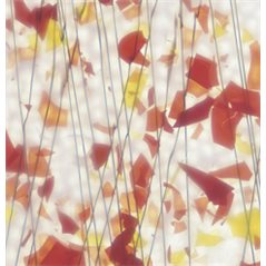 Bullseye AUTUMN: Orange, Yellow & Red on Lacy White Base Collage - 3mm - Non-Fusible Glas Tafeln - Single Rolled
