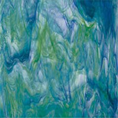 Spectrum White Swirl with Dark Green and Blue - 3mm - Non-Fusible Glass Sheets