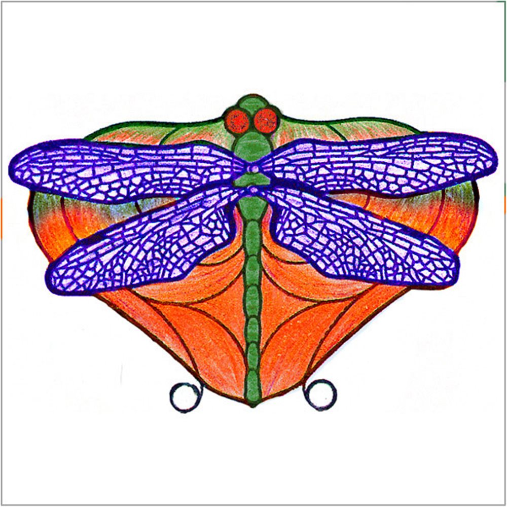 Worden - Dragon Fly Orange - Flat Design  - Pattern Packet with Filligrees and Jewels