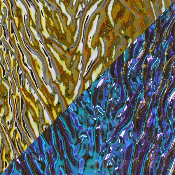 Dichroic - Amber/Bright Blue - Herringbone Ripple - On Clear - 3mm