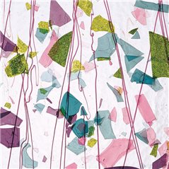 Bullseye Pink, Plum, Green & Aqua on Clear Base - Collage - 3mm - Single Rolled - Fusible Glass Sheets