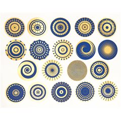 Decal - Circles - Blue & Gold - 14x10cm