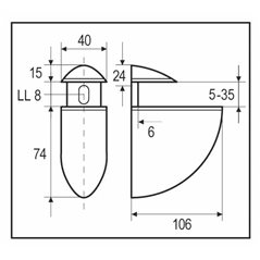 Glass Shelf Support - Oval - Large 40 x 106 mm